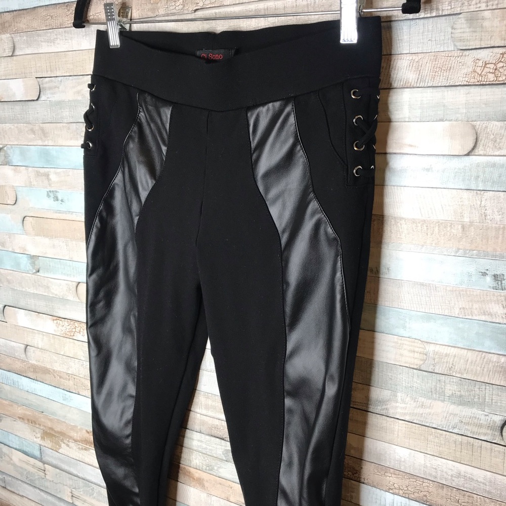 Faux leather lace up side leggings L
